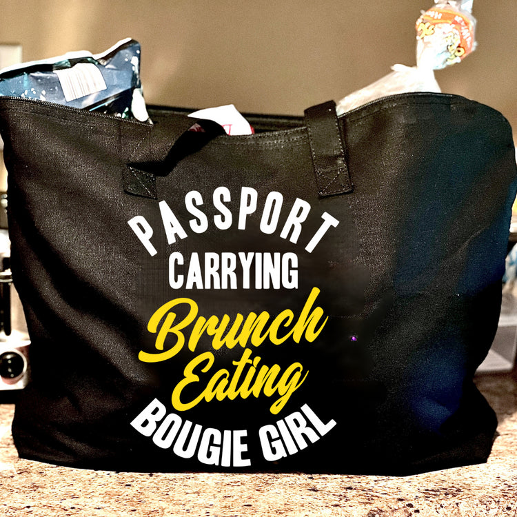 Passport Carrying Brunch Eating Bougie Girl Tote Bag with Zipper for Groceries