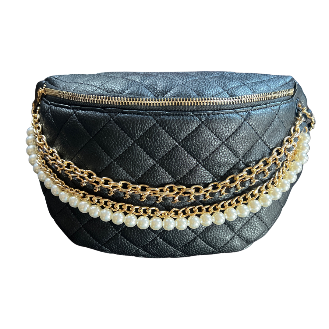 Gold & Pearls Crossbody Bag black front