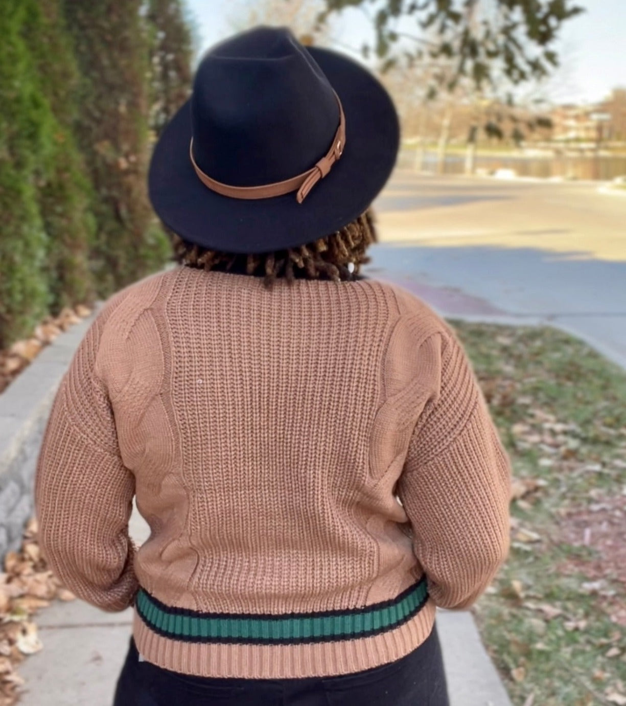 Contrast Trim Short Cardigan camel back